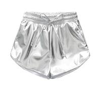 Short de danse pour fille - Short de plage - Paillettes - Élégant - Couleur unie - Avec cordon de serrage - Y2K - Hip Hop - Taille élastique - En cuir synthétique - Pour enfants et filles - Disco