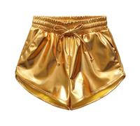 Short de danse pour fille - Short de plage - Paillettes - Élégant - Couleur unie - Avec cordon de serrage - Y2K - Hip Hop - Taille élastique - En cuir synthétique - Pour enfants et filles - Disco