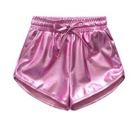 Short de danse pour fille - Short de plage - Paillettes - Élégant - Couleur unie - Avec cordon de serrage - Y2K - Hip Hop - Taille élastique - En cuir synthétique - Pour enfants et filles - Disco