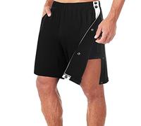 Short de Fitness Décontracté Homme avec Bouton Pression sur Le Côté, Pantalon de Sport, Short d'entraînement de Basket-Ball Pantalon Patchwork Décontracté à Taille Élastique Pantalon de Sport