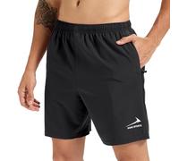 Short de Fitness pour Hommes 7 Pouces Short de Sport d'entraînement de Course en Plein air à séchage Rapide avec Poches zippées Noir XL