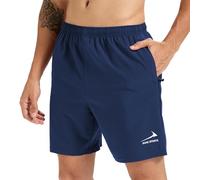 Short de Fitness pour Hommes 7 Pouces Short de Sport d'entraînement de Course en Plein air à séchage Rapide avec Poches zippées Bleu foncé M