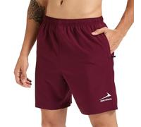 Short de Fitness pour Hommes 7 Pouces Short de Sport d'entraînement de Course en Plein air à séchage Rapide avec Poches zippées Bordeaux 2XL