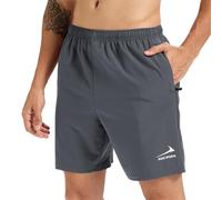 Short de Fitness pour Hommes 7 Pouces Short de Sport d'entraînement de Course en Plein air à séchage Rapide avec Poches zippées Gris L