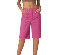 Short de golf pour femme avec poches - Longueur genou - Short chino extensible - Coupe ajustée - Coupe ajustée - Pantalon décontracté taille haute - Jambe droite - Short de yoga - Coupe ajustée, rose