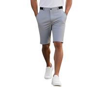 Short de golf pour homme 18 cm entrejambe Short d’affaires à devant plat avec poches, taille élastique, coupe classique, chinos légers, vêtement de travail décontracté, gris, L