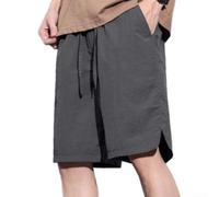 Short de grande taille à jambe droite léger et respirant avec taille élastique - Pantalon de cinq quarts solide pour l'été - Tenue décontractée - Kaki - Coupe ample - Taille XL - Gris foncé