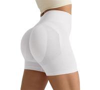 Short de gym pour femme - Short de sport Booty Scrunch - Taille haute - Court - Sans coutures - Push Up - Short de cyclisme - Short de cyclisme - Short de fitness - Course, Blanc., M
