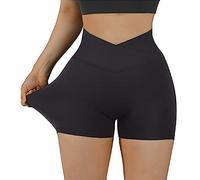 Short De Levage De Fesses à Taille CroiséE pour Femmes Short De Yoga AthléTique à Taille Haute De Couleur Unie Short De Sport Et De Course Mince (Le Noir,M)