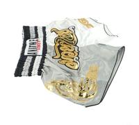 Short de Muay Thai pour enfants et adultes, pantalon respirant avec taille élastique, idéal pour la pratique du combat MMA (XL gris + blanc)