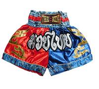 Short de Muay Thai rouge et bleu - Vêtements de qualité supérieure pour une performance maximale - Short de boxe, Thaïlande, kickboxing, MMA boxe, sport, entraînement, gym, bleu, L