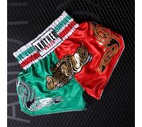 Short de Muay Thai unisexe pour enfants et adultes, kickboxing, combat, MMA avec taille élastique pour un confort amélioré (XL rouge + vert)