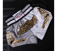 Short de Muay Thai unisexe pour enfants et adultes, kickboxing, combat, MMA avec taille élastique pour un confort amélioré (XL gris + blanc)