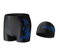 Short de natation pour homme Ensemble de maillots de bain polyvalents et bonnet de bain pour la natation. Tissu extensible confortable avec imprimé flamme pour une utilisation toute l'année. Maillot