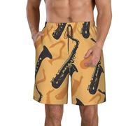 Short De Natation Saxophone Jazz Musique Orange Musicale Casual Maillot Surf Classics Shorts pour Eté Piscine Vacance M