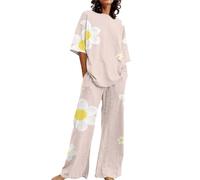 Short De Nuit Femme Satin Pantalon Hiver Femme Ensemble 2 Pièces pour Femmes Col Rond Ample Manches Courtes Imprimé Chemise Haute avec Pantalon Ensemble Pyjama Dentelle White XXXL
