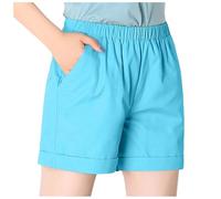 Short de Plage Couleur Bonbon pour Femmes, Taille élastique, Grande Taille, Jambes Larges, Pantalons Chauds pour la Maison, Pantalons de Sport, Leggings en Short Femme élastique (Sky Blue, M)