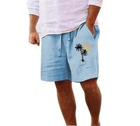 Short de plage décontracté pour homme - Pantalon de bain avec palmier imprimé coucher de soleil - Short de bain à séchage rapide - Style d'été - Pantalon court avec poches, bleu, L