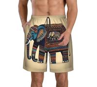 Short de plage élégant pour homme avec imprimé éléphant aztèque - Léger et confortable - Pour l'été, les sorties décontractées et les vacances, blanc, X-Large