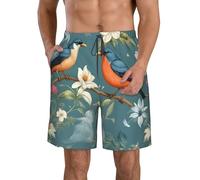 Short de plage élégant pour homme avec imprimé jardin avec oiseaux et fleurs - Léger et confortable - Pour l'été, les sorties décontractées, les vacances