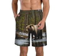Short de plage élégant pour homme avec imprimé ours blanc et marron - Léger et confortable - Pour l'été, les sorties décontractées, blanc, Small