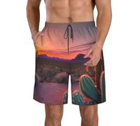 Short de plage fonctionnel imprimé cactus désert coucher de soleil maillot de bain élégant à séchage rapide confortable vacances d'été, blanc, M