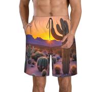 Short de plage fonctionnel imprimé cactus désert coucher de soleil short de bain élégant à séchage rapide confortable vacances d'été, blanc, 3XL