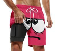 Short de Plage Homme 2 en 1 avec Imprimé 3D Froncement de Sourcils Cartoon Short de Bain Homme Double Couche Confortable Respirant à Séchage Rapide Boardshort pour Bain de Mer Casual Activité Physique