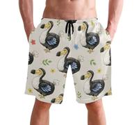 Short De Plage Homme Fleur D'Oiseau Dodo Maillots De Bain D'Été Pantalons avec Cordon Réglable avec Poche Pantalon De Loisir, pour Voyage en Eté, Natation, Vacances, Piscine, S