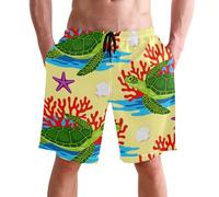 Short De Plage Homme Tortues Marines, Étoiles De Mer Short De Bain Confortable Élastique Shorts De Loisirs, pour Voyage en Eté, Loisir, Vacances, Piscine, M