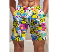 Short de plage mode homme imprimé 3D, short de plage décontracté imprimé de canards jaunes mignons et amusants, lavable en machine, idéal pour les vacances à Hawaï et les fêtes au bord de la piscine, 