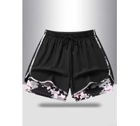 Short de Plage pour femme avec Poches et Élastique Short de Plage | élastique ajustable, deux poches latérales pratiques, coupe régulière, motif pour uni élégant, style décontracté(Black M)