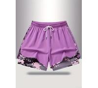Short de Plage pour femme avec Poches et Élastique Short de Plage | élastique ajustable, deux poches latérales pratiques, coupe régulière, motif pour uni élégant, style décontracté(Purple XL)
