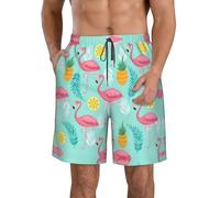 Short de plage pour homme - Taille élastique, motif flamant rose imprimé complet pour les activités d'été, les vêtements décontractés et sportifs, blanc, M