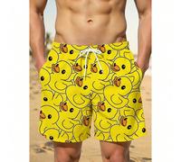 Short de plage pour hommes avec imprimé intégral de canard jaune mignon, convient pour les vacances à la plage, le surf, les fêtes à la piscine, les tenues décontractées d'été à la maison, pour les je