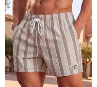 Short de plage pour hommes en tissu seersucker à imprimé rayures verticales avec cordon de serrage à la taille, vacances L,M,S,XL,XS,XXLRayéÉtoffe