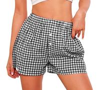 Short de pyjama d'été décontracté pour femme - Bas doux et respirant - Coton respirant - Short Y2K - Boxer mignon avec taille élastique - Bas de sommeil - Taille haute - Droit - Short de plage, Noir ,
