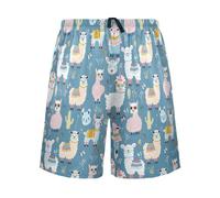 Short de pyjama doux pour homme avec cordon de serrage et poches Motif lama, multicolore, M