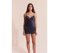 Short de pyjama en soie détails dentelle - Milky - M - Navy - Femme - Etam
