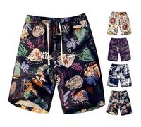 Short de pyjama hawaïen à taille élastique pour homme - Imprimé rétro fantaisie - Séchage rapide - Short de surf - Motif floral - Pour la maison - Bord de mer - Short de vacances confortable - Short