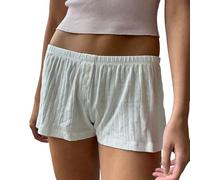 Short de pyjama pour femme - Confortable - Doux - Respirant - Boxer uni - Taille basse - Pantalon de pyjama mignon - Vichy - Ample - Short de sommeil, O blanc., L