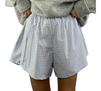 Short de pyjama pour femme - Motif écossais - Pyjama Y2k - Boxer - Mini imprimé vichy, bleu/blanc, M