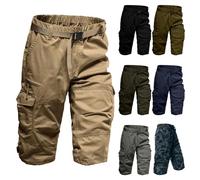 Short de randonnée 3/4 pour homme - Taille élastique - Short cargo durable pour tactique, militaire, chasse, escalade - Short d'été avec poches zippées et boutons, Noir , M