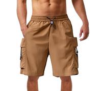 Short de randonnée léger à taille élastique avec cordon de serrage pour homme - Pantalon de jogging vintage - Pantalon de travail, café, XL
