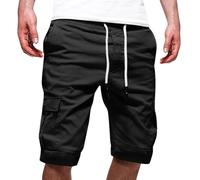 Short de randonnée pour homme - Short cargo avec plusieurs poches - Short d'été avec bouton vers le bas - Coupe ajustée - Short de travail léger - Résistant à l'abrasion - Confortable, Noir , XXL