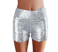 Short de Soirée à Paillettes Femme Sequins Short de Disco Rave Glitter Party Bal Fête Élastique Taille Shorts à Sequins de Glitter Party Pantalon Court à Sequins Clubwear