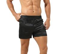 Short de sommeil court en satin pour homme - Short de pyjama court brillant - Bermuda - Vêtement de nuit - Pantalon de pyjama élastique - Pantalon de pyjama doux - Pantalon de jogging d'été, Noir , L