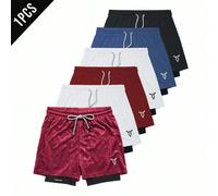 Short de sport à taille coulissante avec imprimé taureau, double couche pour hommes L,M,S,XL,XXLUnicoloreÉtoffe