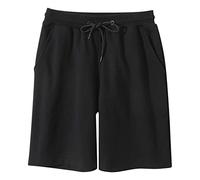 Short de sport ample en coton pour homme - Short de plage - Short de sport léger et respirant - Short d'été décontracté - Couleur unie - Court et confortable - Short de marche, Noir , XL