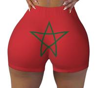 Short de sport avec motif drapeau du Maroc - Haute élasticité - Pantalon de fitness fin - Convient pour le yoga, les loisirs, le quotidien, Noir/blanc, S